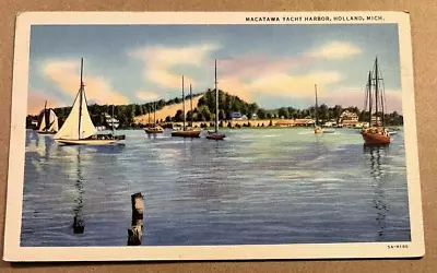 Vintage Unused .01 Linen Postcard - Macatawa Yacht Harbor Holland Mich. • $2.97