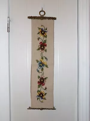 Vintage Floral Completed Needlepoint Bell Pull Wall Hanging 23x7 • $39.95