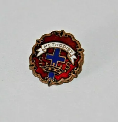 Vintage Methodist Church Red And Blue Enamel Pin Back  • $9.99