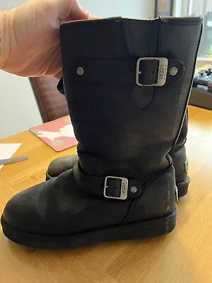 UGG Australia Kensington Shearling Leather Buckle Strap Boots Womens Size 7.5 • £35