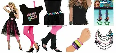 Ladies 80s Tutu Lace Skirt Leg Warmers Necklace Earrings Neon Belt Wig Leggings • $28.99