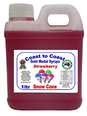 Strawberry1lt Snow Cone Syrups Ready To Use Shaved Ice FREE POSTAGE • $22.03