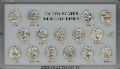 Silver Mercury Dimes 15 Coin Set All 1941-1945 P-d-s Gem Brilliant Uncirculated • $189.95