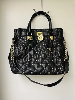 Michael Kors Hamilton Studded Quilted Bag Purse Black Leather *read* • $50.99