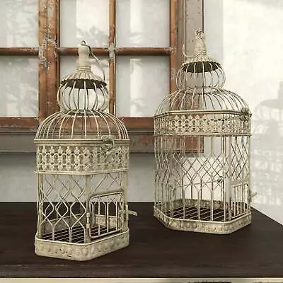 Cream Vintage Metal Birdcage With Crisscross Vertical Bars • $60.18