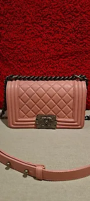 BRAND NEW PRISTINE Chanel PINK SMALL Boy Bag With Ruthenium Hardware • $8800