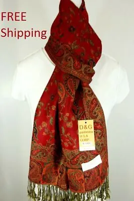 NEW DG Pashmina USA Scarf Wrap Paisley Floral Red Fashion Cashmere Silk Style 11 • $12.99
