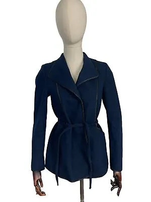 Womens Reiss Jacket XS Sailor Style Belted Wool Cashmere Mix Navy “Warwick” • £25