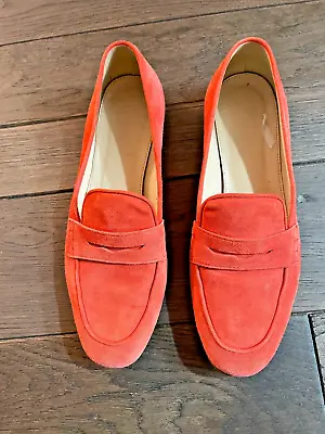 J. Crew Penny Loafers Womens Size 7 Red Suede Leather Flats Made In Italy • $19.99