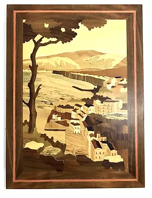 Vintage Marquetry Wall Art Inlaid Wood Scene City By The Sea • $29.99