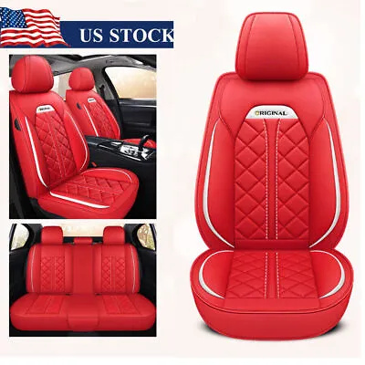 Red PU Leather Car Seat Covers Cushions Protector Front+Rear Full Set Universal • $87.99