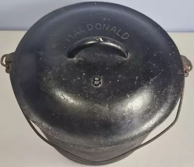 Vtg MacDonald No 8 Cast Iron Dutch Oven W/ Drip Lid And Handle Unrestored • $99.99