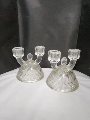 $16 • Buy Vintage Heavy Lead Crystal Candle Holder 2 Taper Candelabra Set Of 2