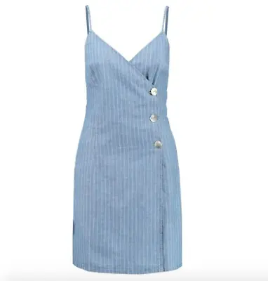 £22.99 • Buy Topshop Stripe Cami Dress Blue Denim Buttons Summer Mini Size UK 12