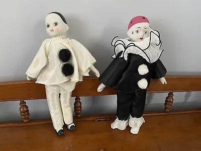 Lot Of 2 Vintage Porcelain Pierrot Dolls Handmade And Hand Painted Collectibles • $39.95