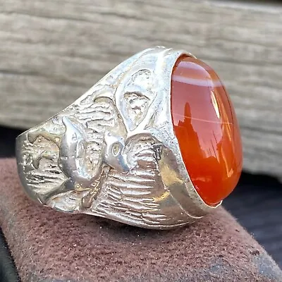 925 Sterling Silver Mens Ring Natural Yemen Red Color Agate Aqeeq Carnelian • $73.11