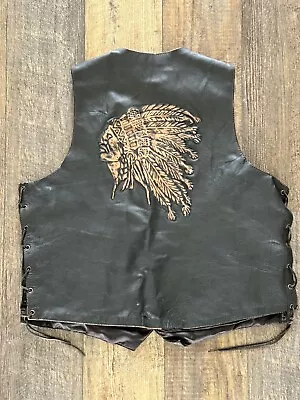 USA Bikers Dream Apparel Native American Embossed Leather Vest Size 48 Black • $40