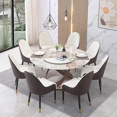 Modern 9-Piece Dining Set - 59  Round Faux Marble Table Lazy Susan 8 Chairs • $3040.91