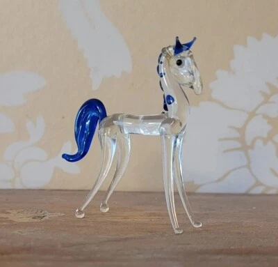 £9.99 • Buy Miniature Art Glass Animal - Blue Horse Pony In Murano Style Mid Century