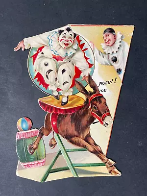 Edwardian Greeting Card Christmas Clowns Perfoming On Donkey Diecut • £3