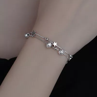 Womens 925 Sterling Silver Bracelet Star Bead Bangle Charm Ladies Jewellery Gift • £5.99