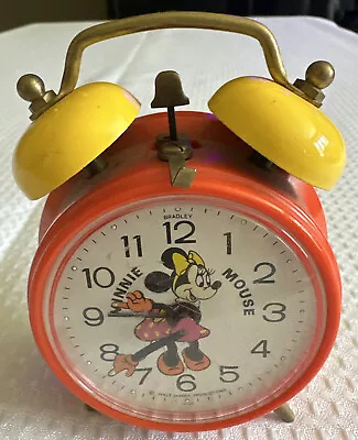 Minnie Mouse Vintage Alarm Clock Bradley Japan Works! Orange Yellow 4  Ticking • $16.50