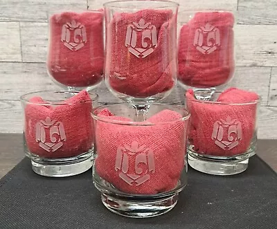 VTG MCM Etched Crown Monogram L  3 Rocks Glasses 4 Water Goblet/Wine Glasses Bar • $34.96