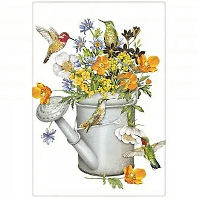 Mary Lake-Thompson Hummingbirds & Flowers In Water Can Flour Sack Kitchen Towel • $10.50