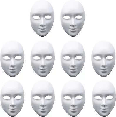 Matana - 10 White Rigid Paper Plain Full Face Masks For Arts & Crafts - Unisex • £14.36