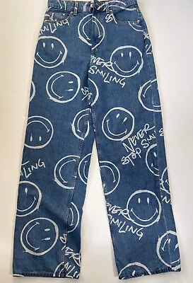Smiley X H&M Loose Fit High Waist Jeans Women Sz 8 Medium Blue Denim • $28