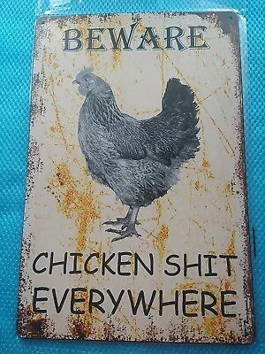 Funny Chicken Signs Aluminum Metal 8x12  Hanging Beware Chicken  *  Everywhere  • $12.99
