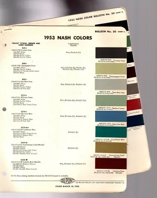 Vintage 1953 NASH Auto/Car Color Chip Paint Sample Brochure/Chart: DuPont • $7.99