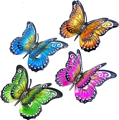 Metal Butterfly Wall Art Decor - 6.5 Outdoor Fence Decoration Hanging (4 Pack) • $18.54