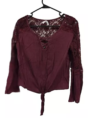 Mudd Burgundy Lace Long Sleeve Shirt • $0.99