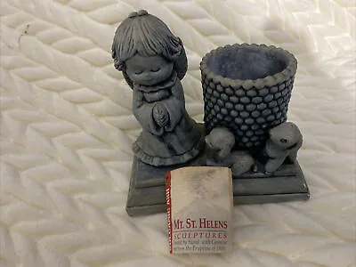 Mt ST Helens Volcanic Ash Sculpture. Angel With Lambs Candle Holder. • $12.99