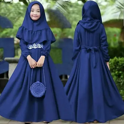 2PCS Muslim Kids Girls Hijab Dress Prayer Scarf Abaya Burqa Kaftan Robe Ramadan • £18.57
