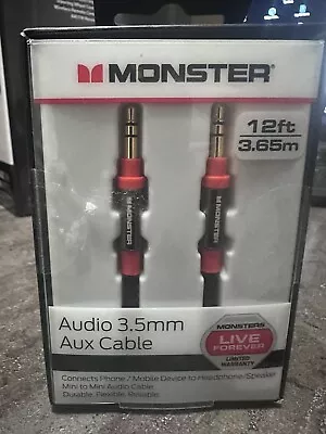 Monster 12ft Audio 3.5mm Aux Cable Phone/Mobile To Headphone/Speaker • $13.99