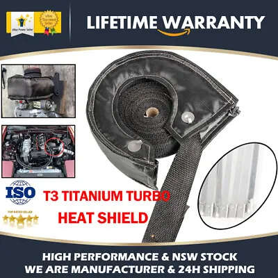 $53.89 • Buy T3 Double-Sided Heat Shield Basalt Titanium Turbo Blanket Black + 2  50FT Tape