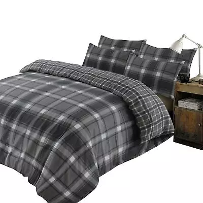 Brushed Cotton Tartan Duvet Cover With Pillowcase Set Aspen Check Flannelette • £20.99