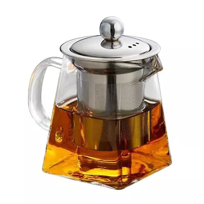  Clear Glass Tea Container Metal Water Jug Teapot Infuser Cup Square • £18.55