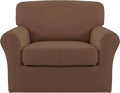 Easy-Going 2 Pieces Microfiber Stretch Chair Slipcover Brown • $27.99