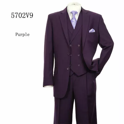 Men's Luxurious Wool Feel Suit W/ Vest &Pants 2 Buttons 5 Colors 38R~56L  5702V9 • $115