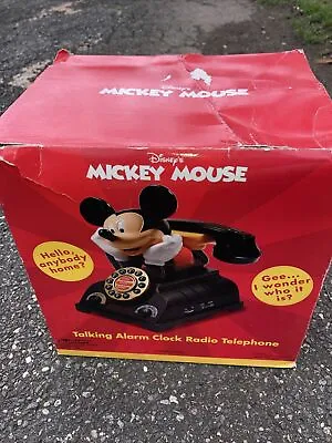 NEW Vintage Disney Mickey Mouse Talking Alarm Clock Radio & Telephone In Box • $97.41