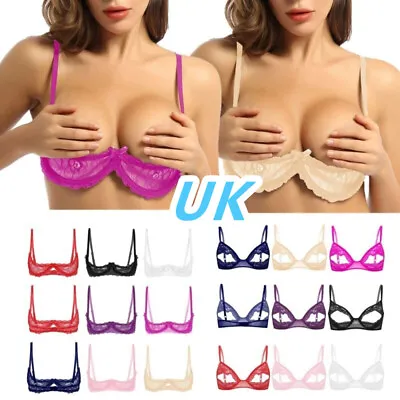 UK Womens See Through Lace Bralette Underwired Open Cup Shelf Bra Top Busiter  • £7.88