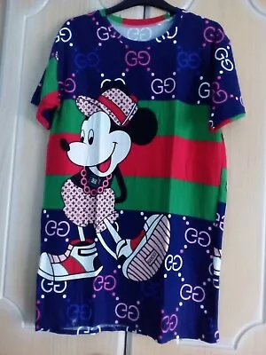 Disney Mickey Mouse Navy Blue T-shirt Dress Stretch Size To Fit UK12-14 • $12.45