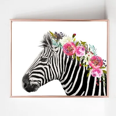 Zebra Print PICTURE Flower Garland WALL ART A4  Unframed 22 Landscape • £3.85