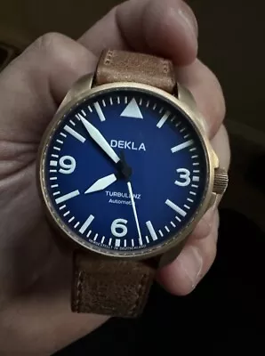 DEKLA TURBULENZ V1 BRONZE/BLUE DIAL 40mm Mint FS STRIKING GERMAN PILOT WATCH • $424.99