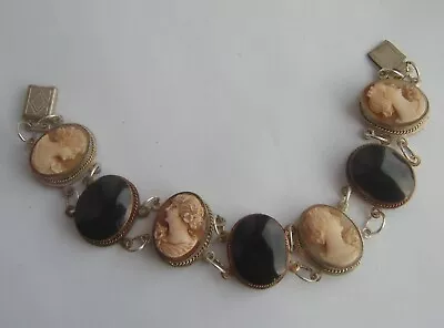 Vintage Shell Cameo & Onyx Cameo Bracelet With Box Clasp • £110