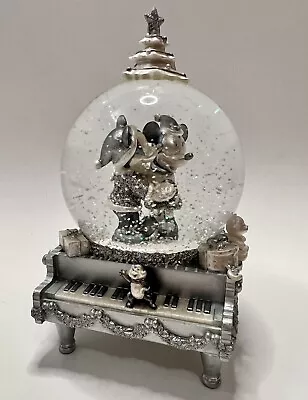 Disney Mickey And Minnie Mouse Silver Glitter Piano Christmas Snowglobe Rare  • $24.99