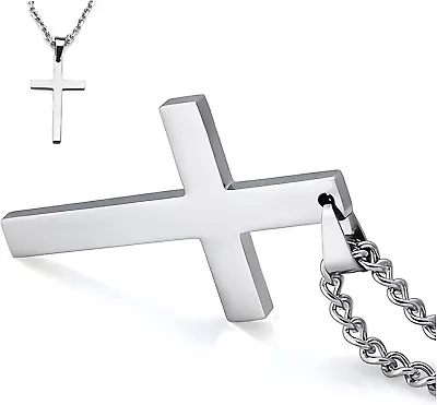 Cross Necklace For Men Silver Premium Alloy Solid Color Cross Pendant Necklace F • $23.99